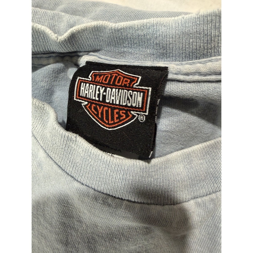 Harley Davidson Eagle Blue Acid Wash Tee Size L Grand Prairie Texas Made in USA - Picture 9 of 9
